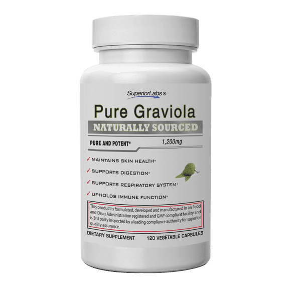 Superior Labs Graviola- 100% Pure,  Vegetable Capsules, 600mg, Gluten-Free, 120 Count