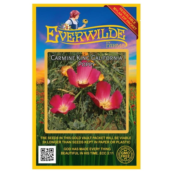 Everwilde Farms - 1000 Carmine King California Poppy Garden Flower Seeds - Gold Vault Jumbo Bulk Seed Packet