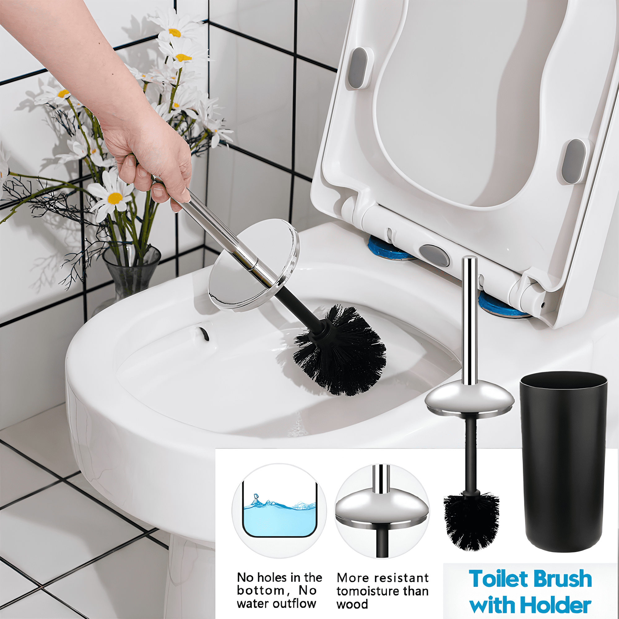 Bathroom Accessories Set, 10Pcs Bathroom Set - Waterproof Shower Curtain Set with Hook (71"×71"), Toothbrush Cup/Holder, Soap Dispenser, Soap Dish, Toilet Brush, Qtip Holder & Trash Can