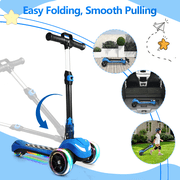 Electric Scooter for Kids Ages 3-8, 3-Wheel Foldable Light-Up Scooter with Full Body LED, Wide Deck, Thumb Accelerator, 3 Adjustable Heights, 5MPH Safe Speed, Electric Scooter for Boys & Girls,Blue