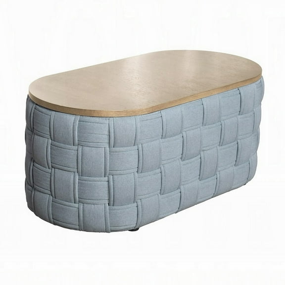 Reah Coffee Table, Knitted Light Blue Chenille, Brown Wood, 41 Inch