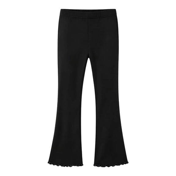 Lullu Girls Ruffle Flared Leggings Casual Pull On Skinny Stretch Pants, Black, Sizes 4-16