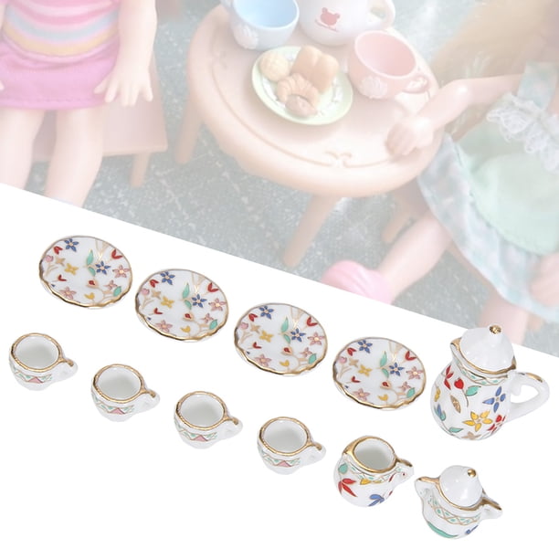 Geiserailie Lot de 2 tasses à thé miniatures en porcelaine 1:12 - Motif de fleurs avec bordure dorée - Accessoires de cuisine pour maison de poupée (style charmant Geiserailie Lot de 2 tasses à thé miniatures en porcelaine 1:12 - Motif de fleurs avec bordure dorée - Accessoires de cuisine pour maison de poupée (style charmant