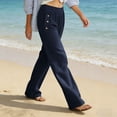 thumbnail image 6 of Levmjia Womens Pants High Waisted Wide Leg Linen Loose Casual with Pockets Elastic Waistband Solid Color Trousers Home Travel Daily Wear Summer, 6 of 8