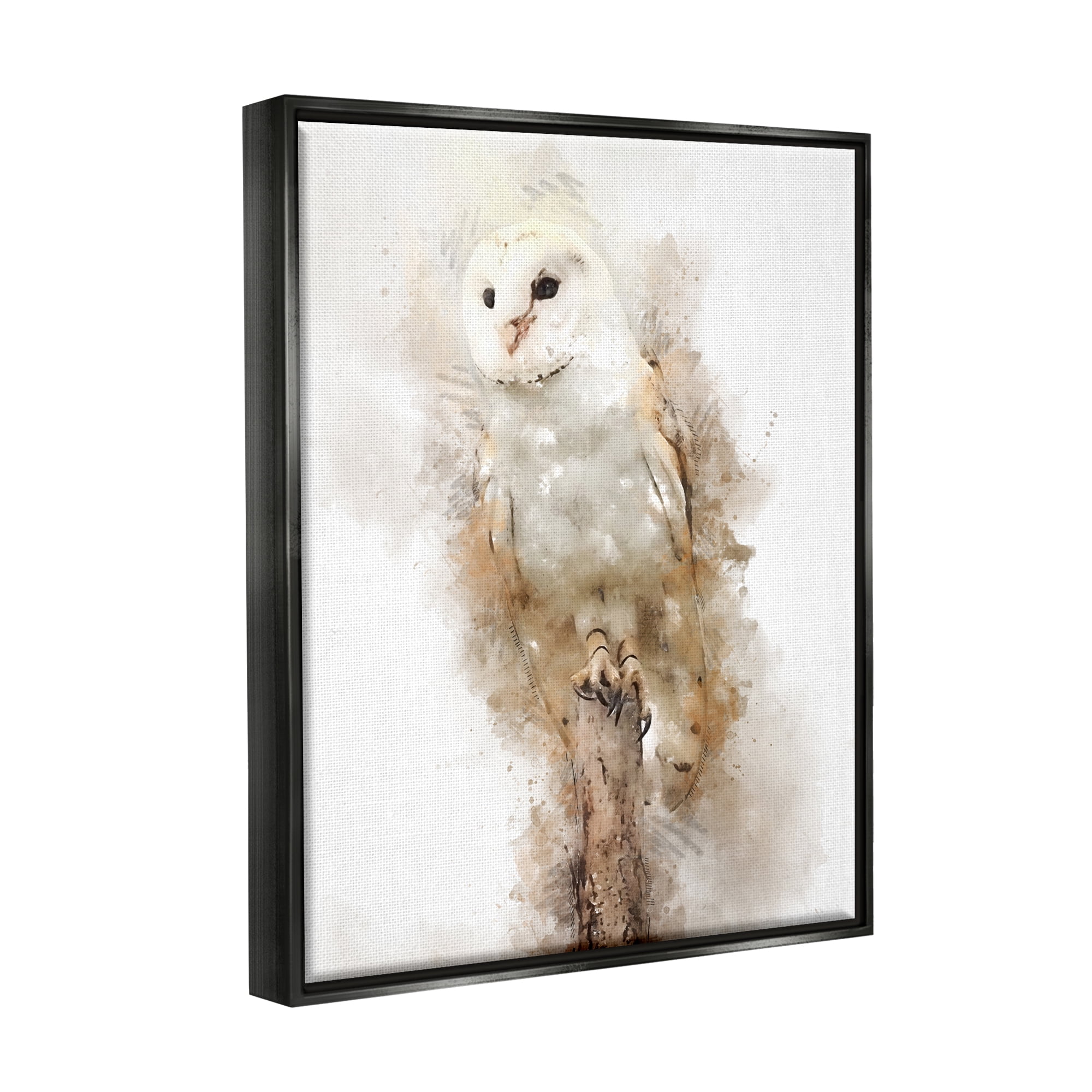 Stupell Perched Barn Owl Wildlife Animals & Insects Painting Black Floater Framed Art Print Wall Art