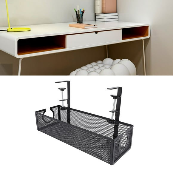 Plateau de Gestion de Câbles en Métal Unique avec Trous Circulaires, Design Trapézoïdal avec Clips, Organiseur de Câbles sous le Bureau pour Câbles de Données, Cordons d'Alimentation, Bureau, Maison