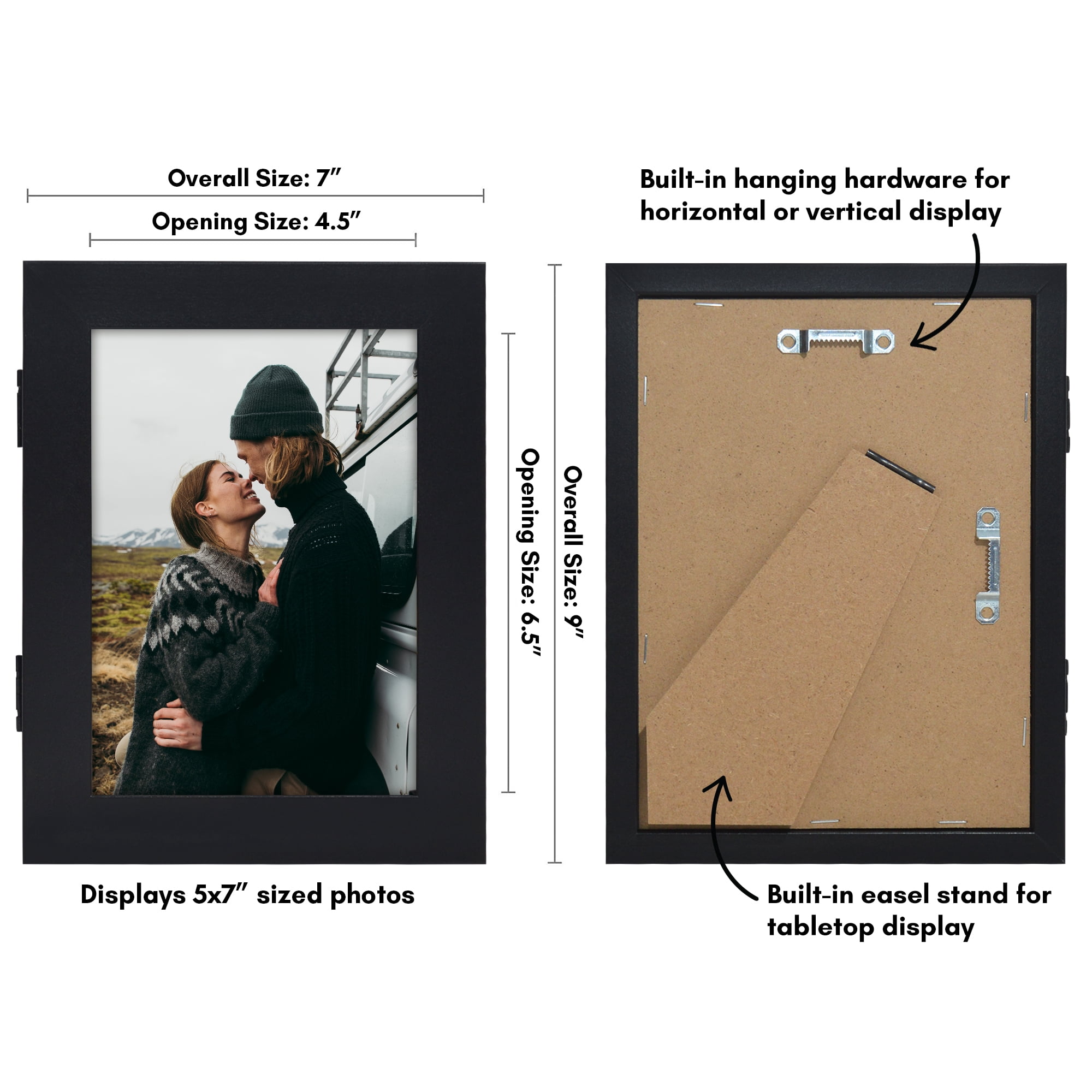 Americanflat 5x7 Picture Frame with Shatter-Resistant Glass Storage Quick Change Frames Holds Photos - Black