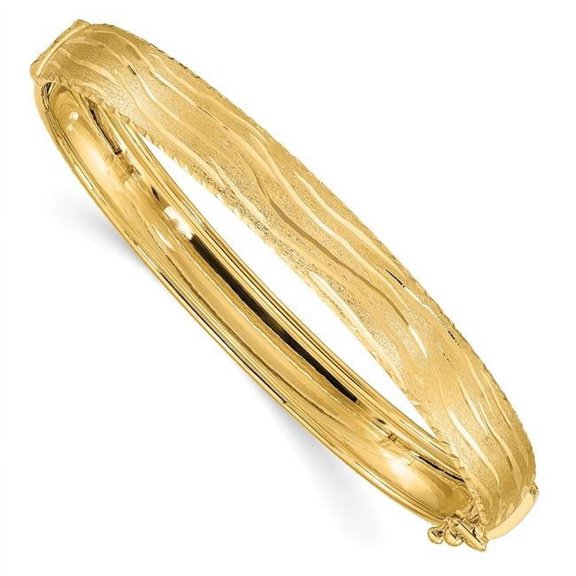 Primal Gold 14 Karat Yellow Gold Diamond Cut Textured Hinged Bangle
