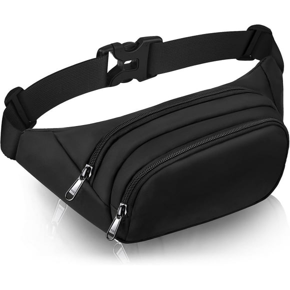 Grand Sac Banane pour Femmes et Hommes - Sac Banane Syican avec 3 Poches à Glissière, Cadeaux pour Profiter du Sport, des Voyages, de l'Entraînement, Décontracté, Mains Libres, Sacs Bandoulière Convenant à MAX iPad 7,9 Pieds' et Téléphone 6,6 Pieds', Noir, Grand,