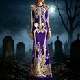 thumbnail image 2 of Women's Halloween Gothic Velvet Maxi Dress, Long Sleeve Round Neck Bodycon Dress with Skeleton Floral Print, Elegant Fall Evening Party Gown, 2 of 4