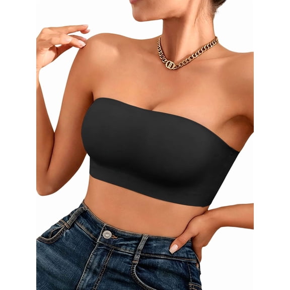 Women's Non-Slip Seamless Strapless Bandeau Bra Black S