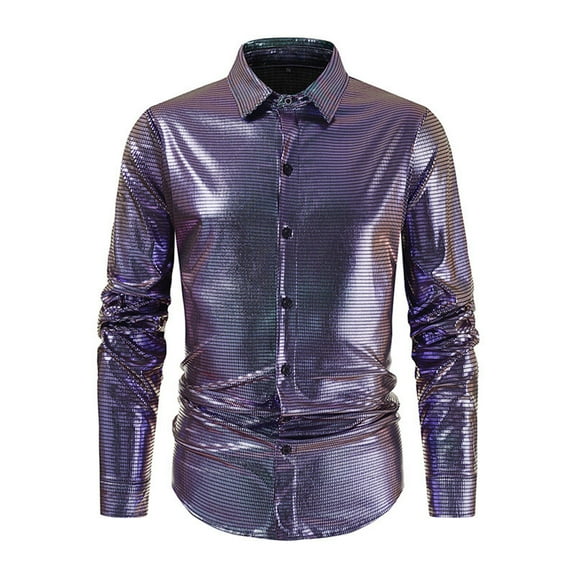 Afdoent Men's Casual Shirts 2025 Summer Male Fashion Trend Is Collared Glossy Long Sleeve Shirt Vacation Summer Beach Shirts