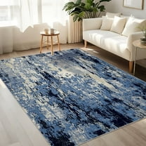 Garvee 5'x7' Washable Rugs Modern Abstract Area Rug, Low Pile Rugs With Non-Slip Backing Stain-Resistant Soft Indoor Carpet for Living Room Bedroom Dining Room, Blue
