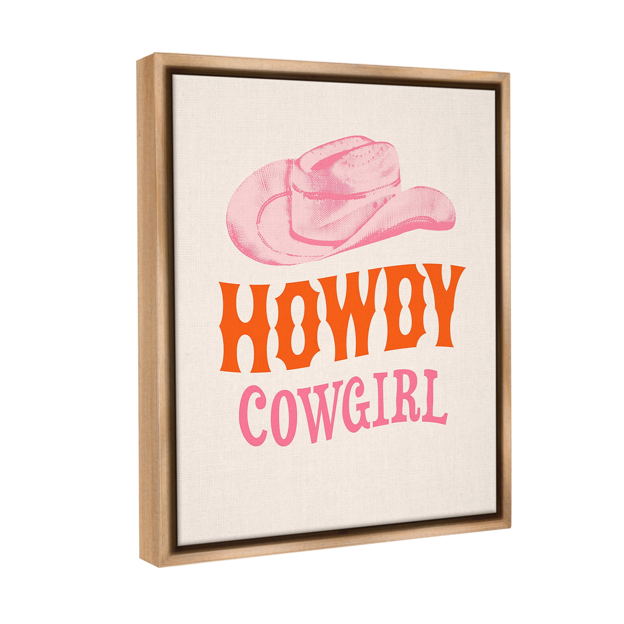 Stupell Industries Howdy Cowgirl Phrase Typography Painting Brown Floater Framed Canvas Art Print Wall Art, 17 x 21
