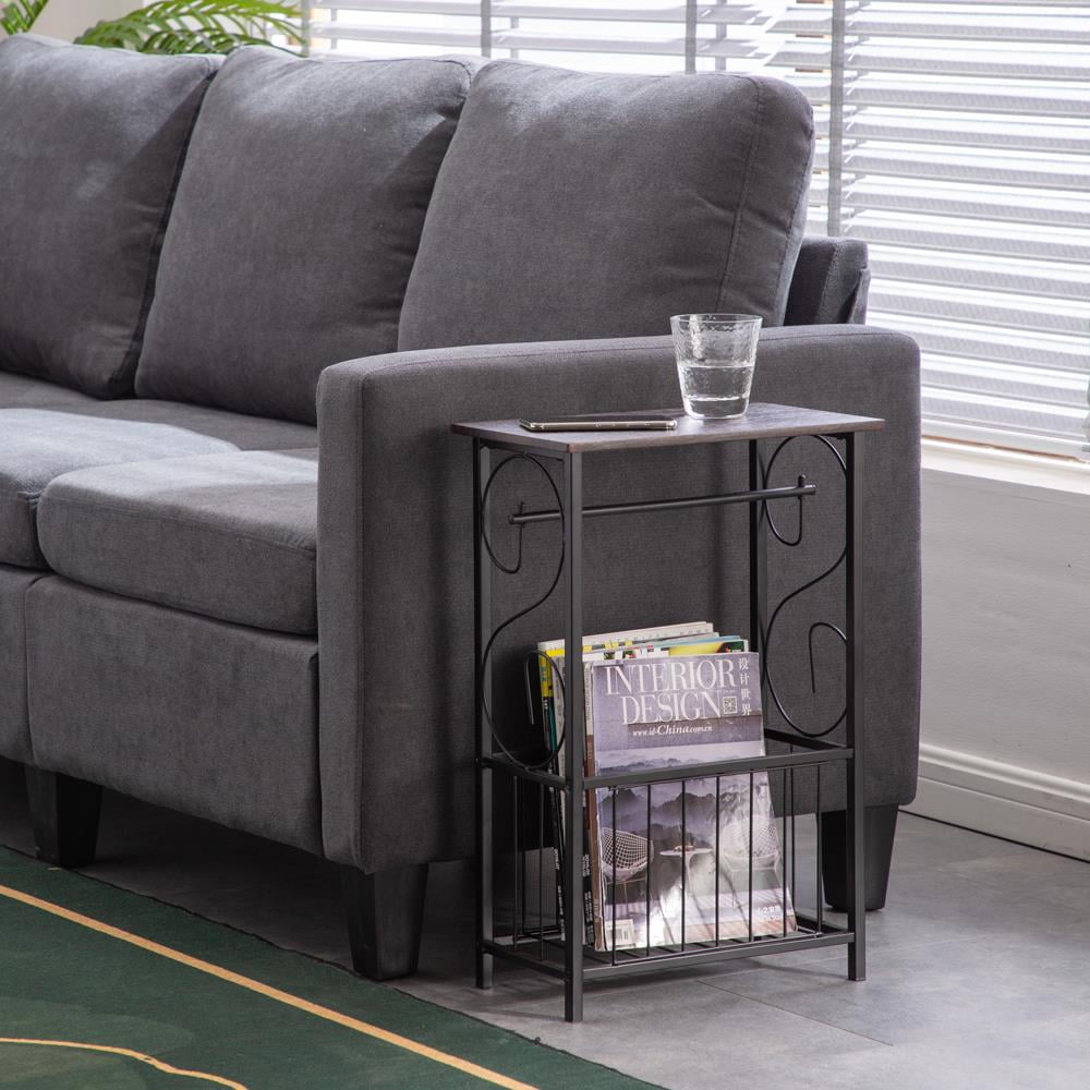 Ktaxon Modern Side Table, End Telephone Table with 2-Tier Mesh Shelves, Sofaside Table for Office Hallway or Living Room, Wood Look Accent Furniture with Metal Frame