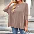 thumbnail image 2 of Htigea Oversized 3/4 Batwing Sleeve Tops for Women Casual Crewneck T-Shirts Solid Color Loose Fit Everyday Dressy Blouse Khaki XL, 2 of 9