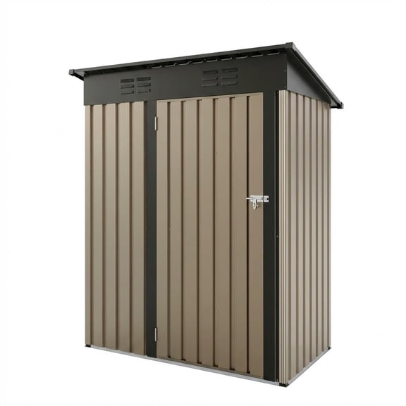 5x3 ft Brown Outdoor Storage Shed, Metal Tool Shed with Lockable Door & Sloped Roof – Weatherproof Compact Garden Storage for Backyard, Patio, Lawn & Tools