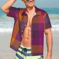 thumbnail image 5 of Lsque Purple Yellow Buffalo Plaid pattern Hawaiian Shirt for Men, Unisex Summer Beach Casual Short Sleeve Button Down Shirts-3X-Large, 5 of 9