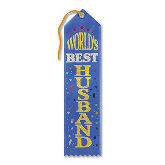 Pack of 6 Blue "World's Best Husband Award" School Award Ribbon Bookmarks 8"