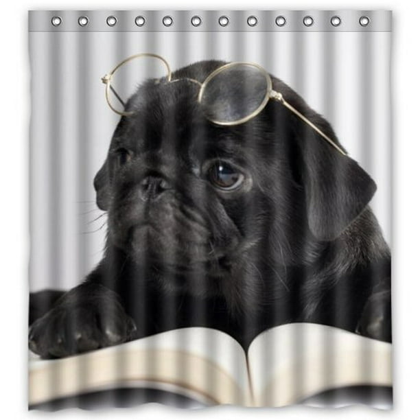 HelloDecor Pug Dog ) Pug Dog Shower Curtain Polyester Fabric Bathroom
