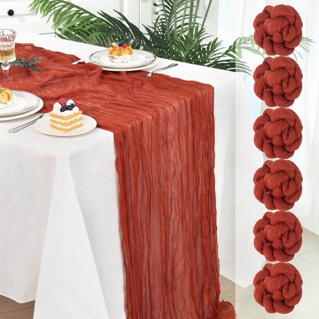 Mantel fijo de gasa de terracota Table Runner, 35 x 120 cm, paquete de 6