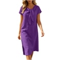 thumbnail image 5 of VBVC Women's Cotton Linen Tie Neck Midi Dress , Ladies' Casual Short Sleeve Shift Dress , Summer Solid Color Tunic Dress For Women, S-2XL, 5 of 8