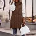 thumbnail image 2 of HOWPAY Long Puffer Vest Women Lightweight Sleeveless Quilted Packable Puffy Jacket Casual Zip up Hooded Solid Color Coat with Pockets Warm Winter Outerwear Beige L, 2 of 4