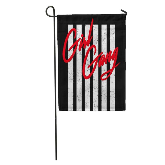 SIDONKU Red Band Girl Gang Slogan Rock and Roll Gothic Stripe Apparels Vintage Graphic Garden Flag Decorative Flag House Banner 12x18 inch
