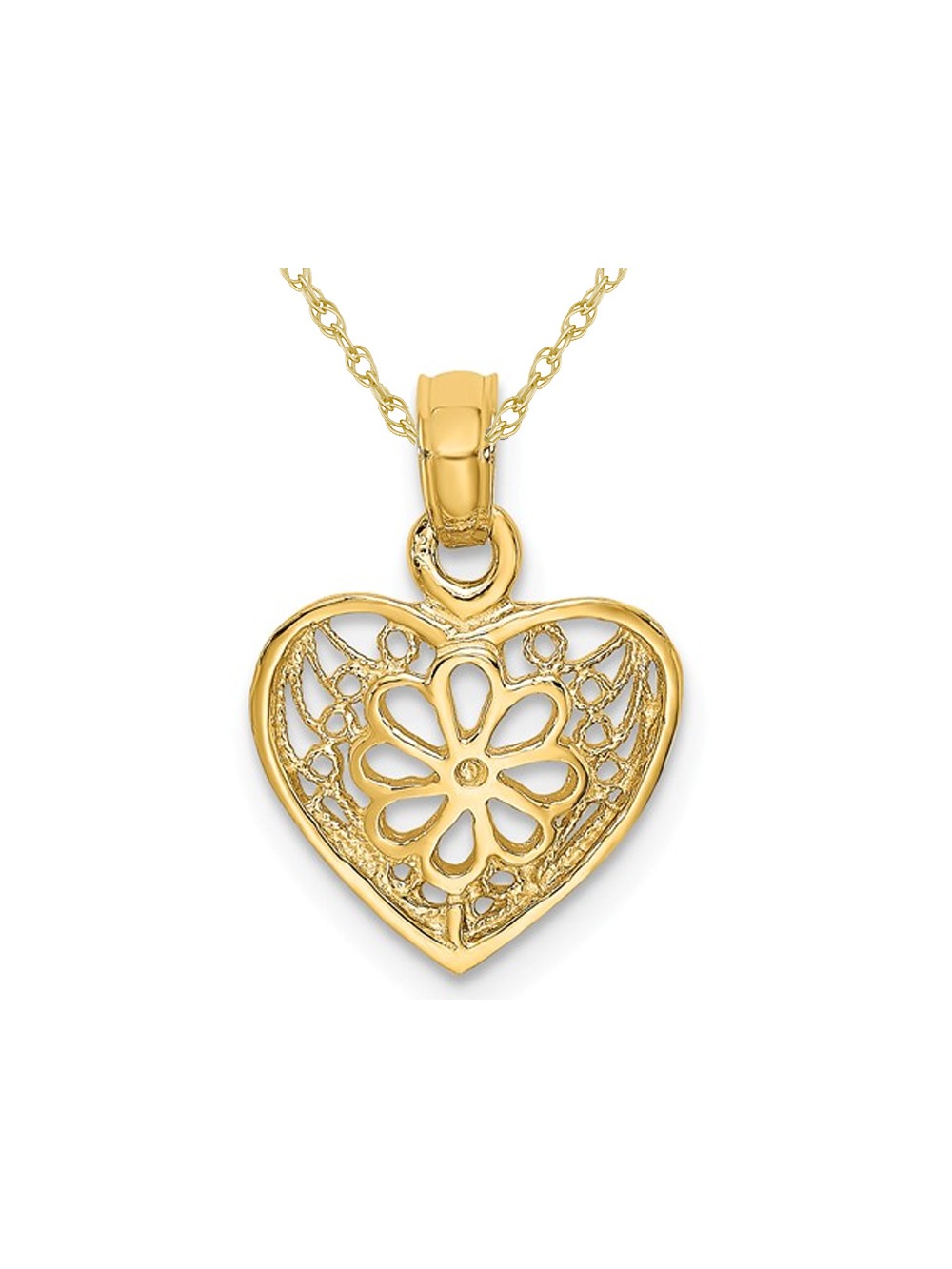14K Yellow Gold Filigree Heart Pendant 