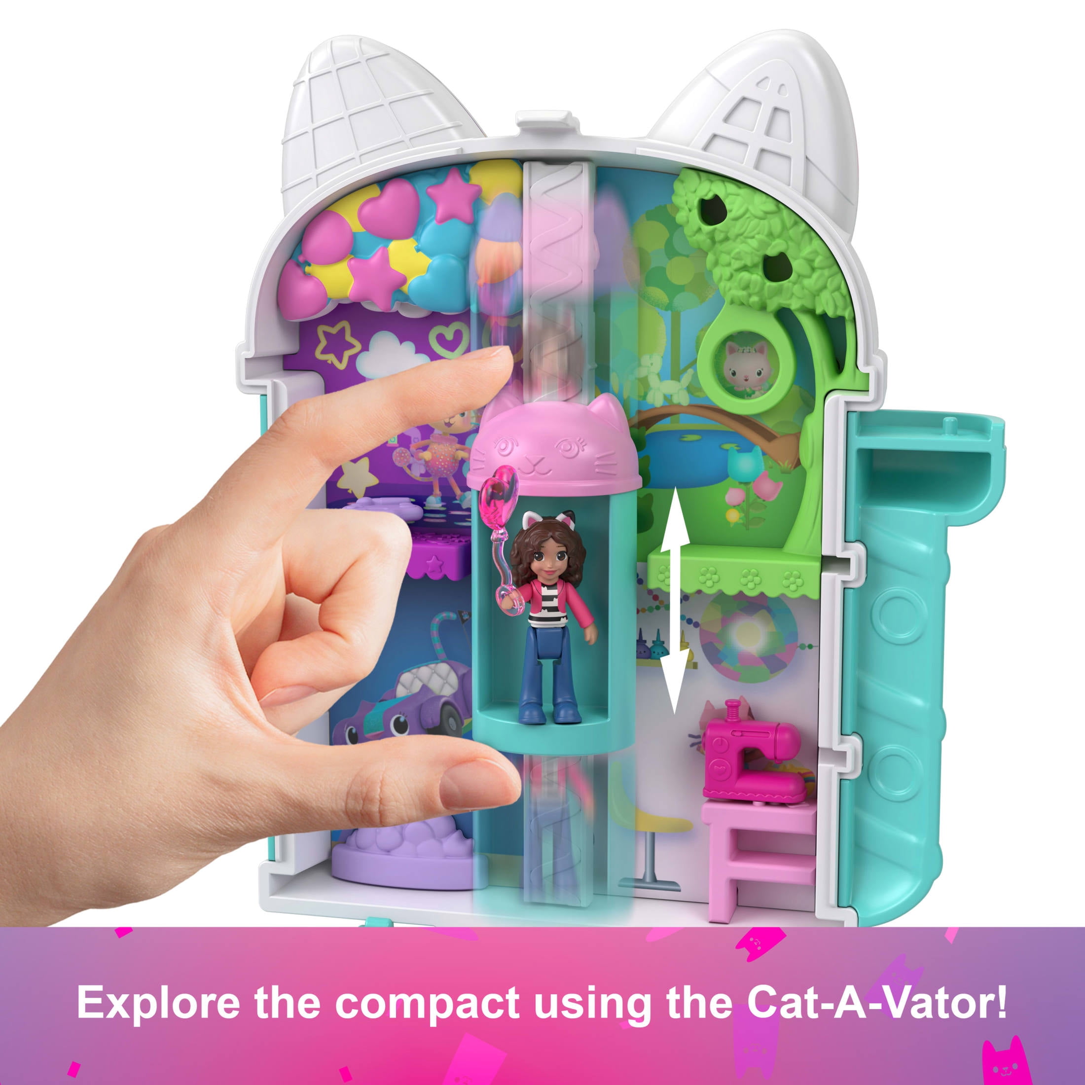 Polly Pocket Micro Dolls and Playset, Gabby’s Dollhouse Compact with 9 Accessories & Pet Cat Friends