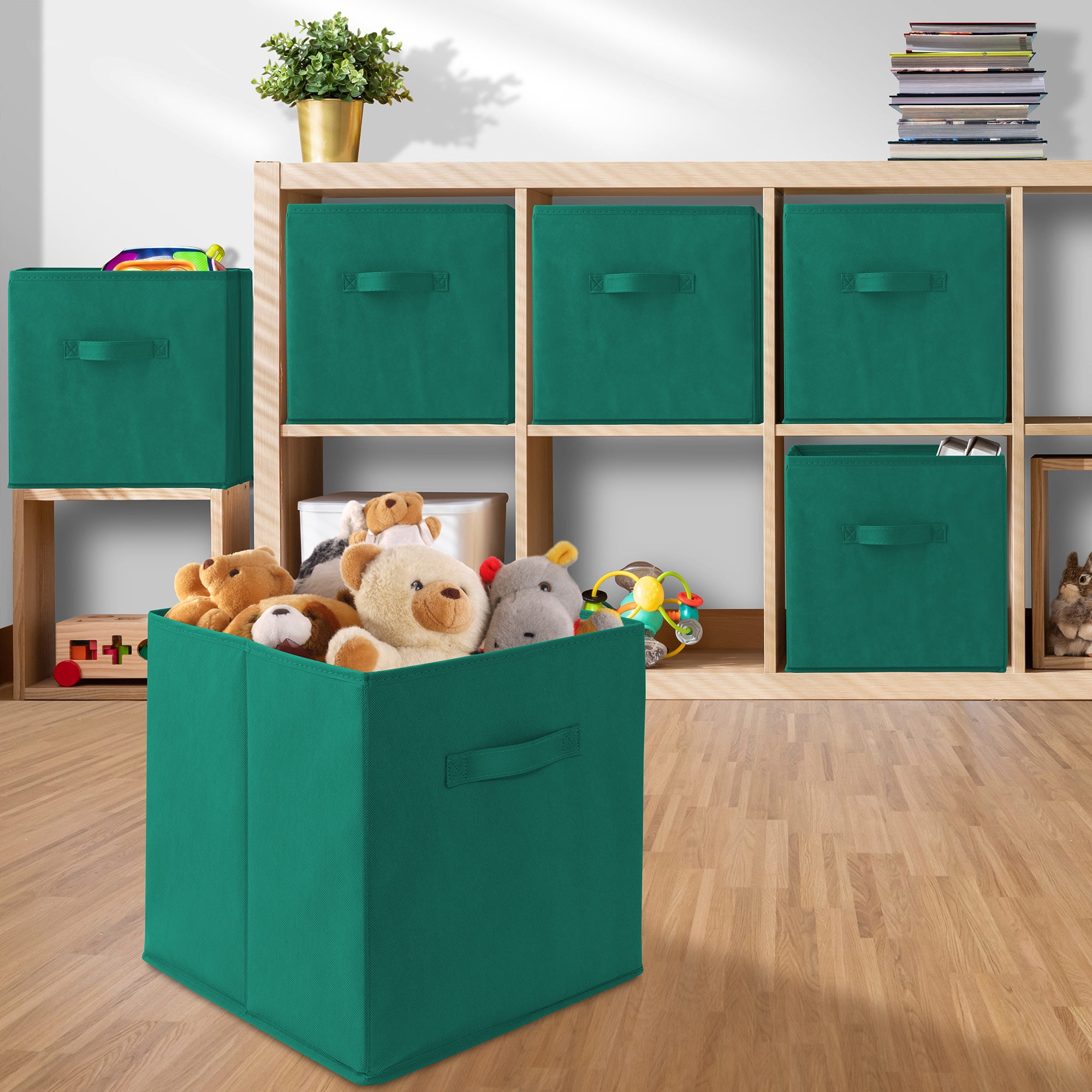Casafield Set of 12 Fabric Storage Cube Bins, Teal Green - 13" Collapsible Foldable Cloth Baskets for Shelves and Cubby Organizers