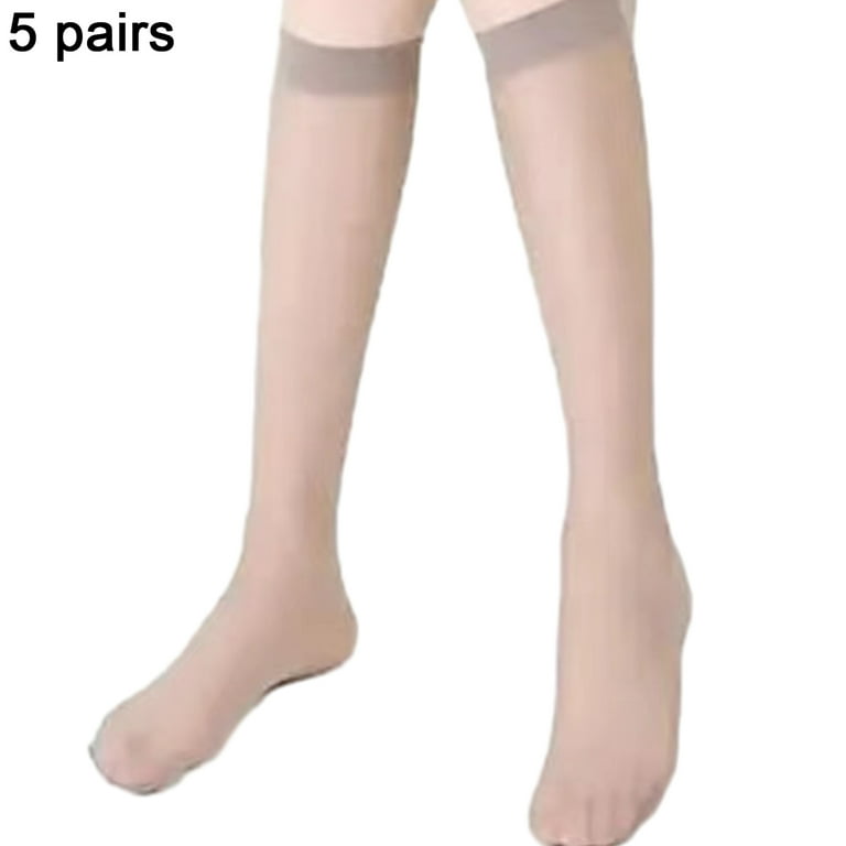 Kiskick Women Ultra thin Nylon Stockings Transparent Nylon Stockings 5 Pairs Women Stockings Ultra thin See through High Elasticity Anti slip Solid