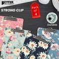 thumbnail image 5 of Fashion Clipboard (4 Pack), Standard A4 Letter Size, 12.5" x 9", Wooden Clipboard, Low Profile Clip with Retractable Hanging Tab, Decorative Clipboard, by Better Office Products (Floral Designs), 5 of 5