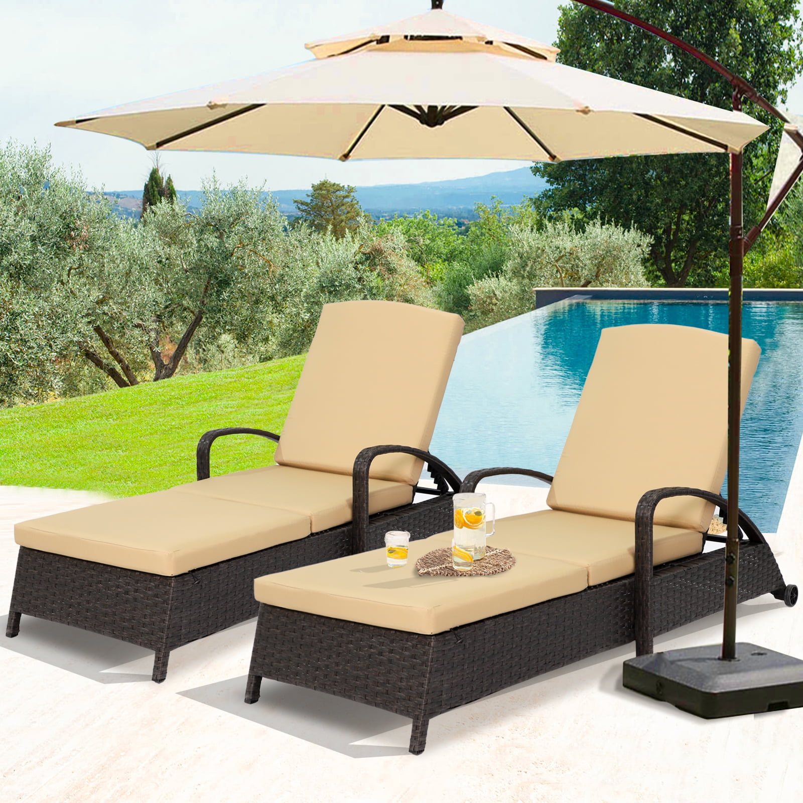 Magic Union Patio Chaise Lounge Chair, PE Rattan Outdoor Reclining