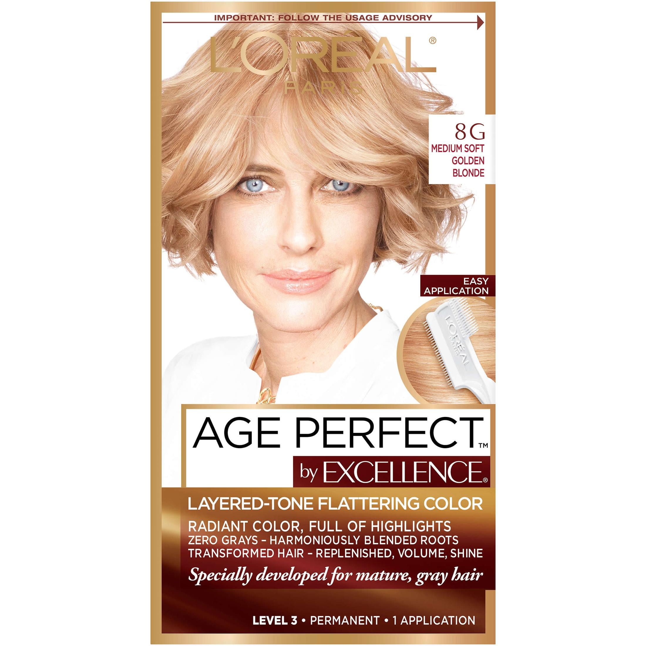 L'Oreal Paris Excellence Age Perfect Hair Color Kit, 8G Medium Soft Golden Blonde