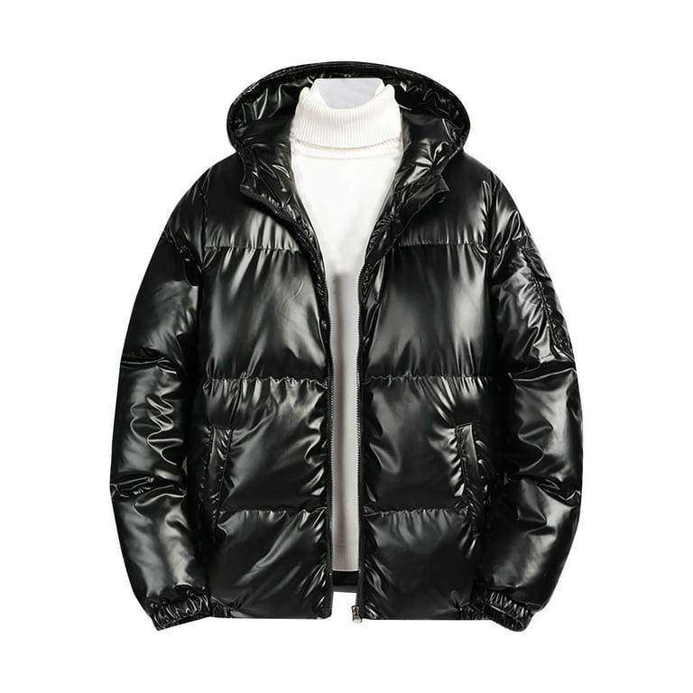 Njoeus Men's Shiny Hooded Winter Puffer Jacket Zip Up Njoeus Men's Shiny Hooded Winter Puffer Jacket Zip Up