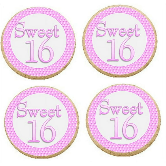12 - 2 inch Sweet 16 Pink Edible Cupcake Image Toppers