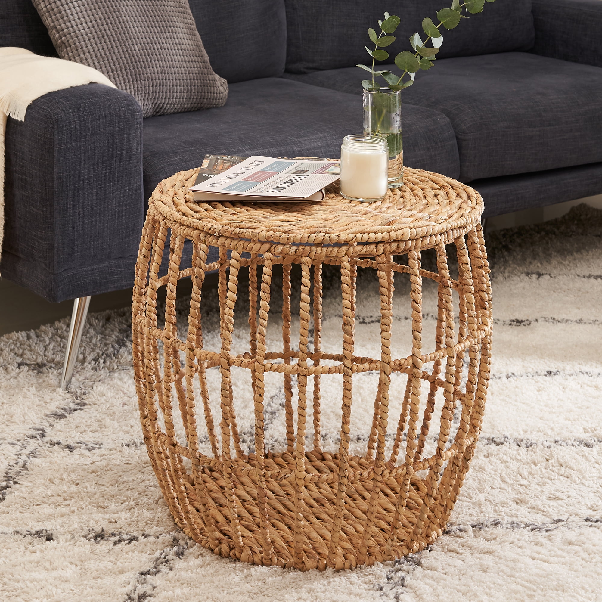 Amelia Round Hand-woven Water Hyacinth Storage Table