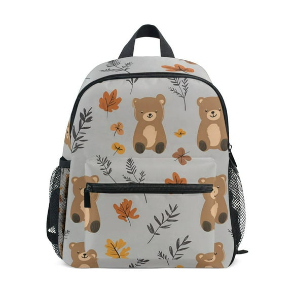 FORMRS School Backpack with Front Zippered Pocket 12" Elementary Student Travel Daypack, Brown Cartoon Bears