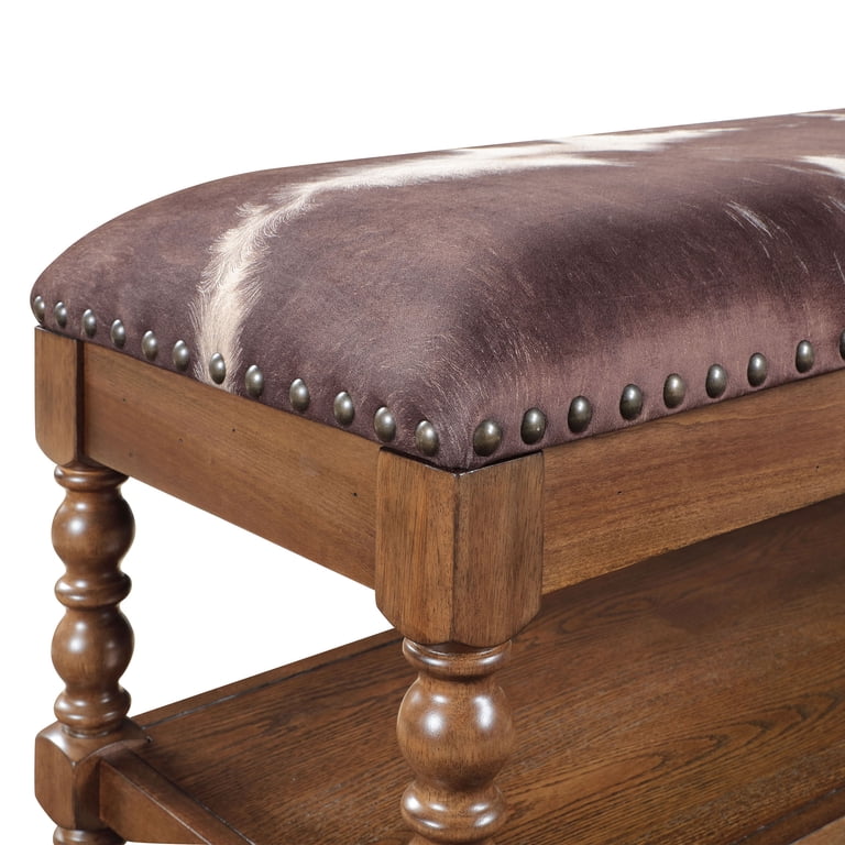 The Pioneer Woman Harper Bench, Faux Cowhide Fabric, Solid Wood