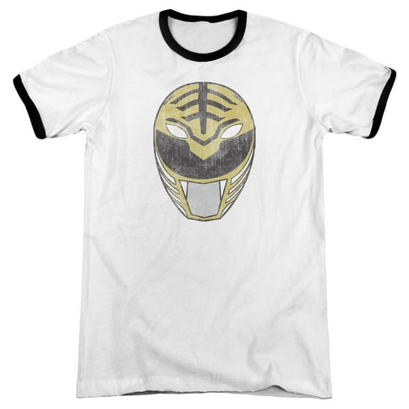 Power Rangers White Ranger Mask Adult Ringer T-Shirt White Black
