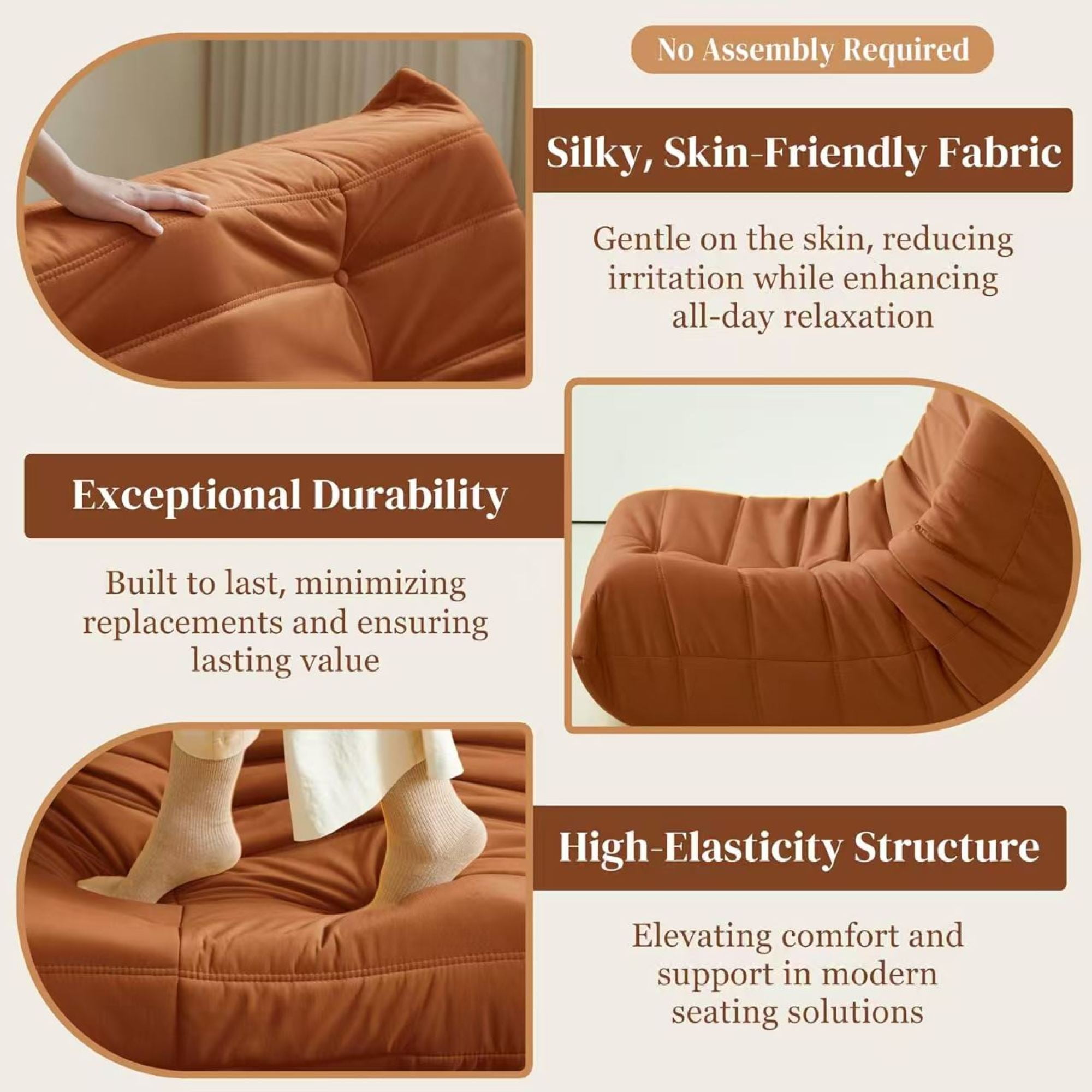 Modern Lounge Chair for Indoor,Button Tufted Corduroy Upholstered Recliner,Deck Chair for Bedroom Living Room,Orange