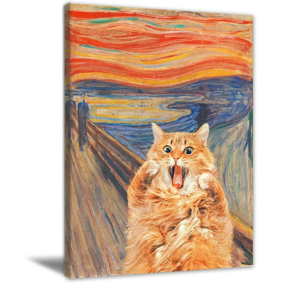 Funny Bathroom Wall Art Scream Black Cat Poster Bathroom Canvas Wall Decor Contemporary Matte Prints Painting Home Decor for Bedroom Living Room 16x24 Inch No Frame