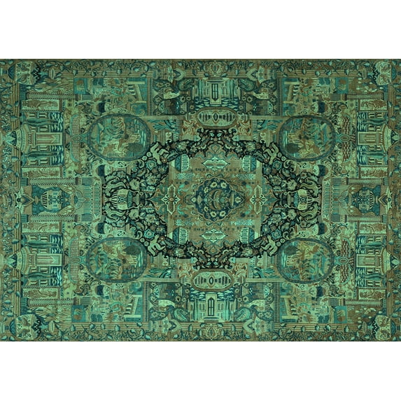 Ahgly Company Indoor Rectangle Animal Turquoise Blue Traditional Area Rugs, 4' x 6'
