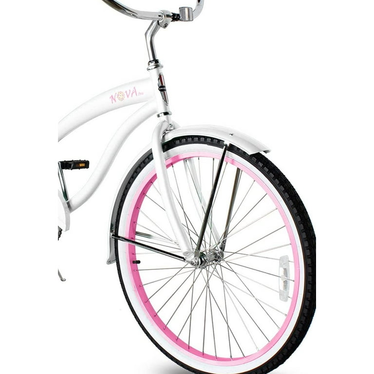 WonderWheels Beach Cruiser Shimano Tx 35 7 Speed Bicycle Bike V Brake Stainless Steel Spokes One Piece Crank Alloy Purple Rims 36 H With Fender