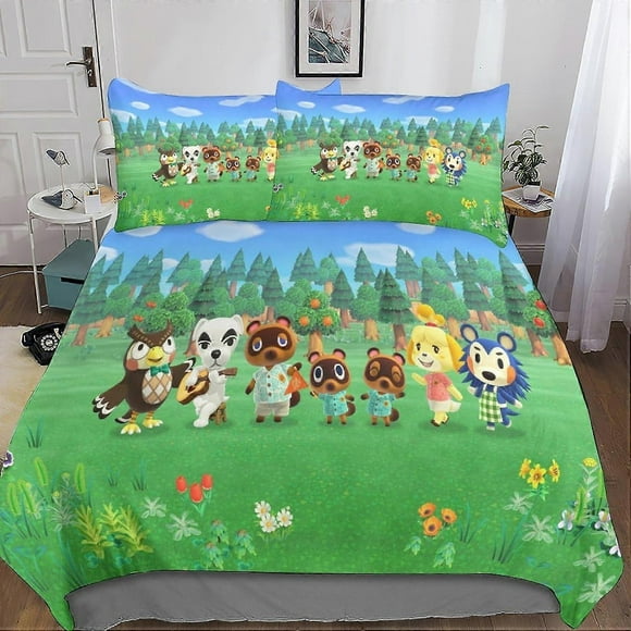 Animal Crossing Printed Bedding Set Duvet Cover Bedding Set for Boys and Girls Hidden Zipper Comforter Sets King 135*200 CM(King220x240cm)