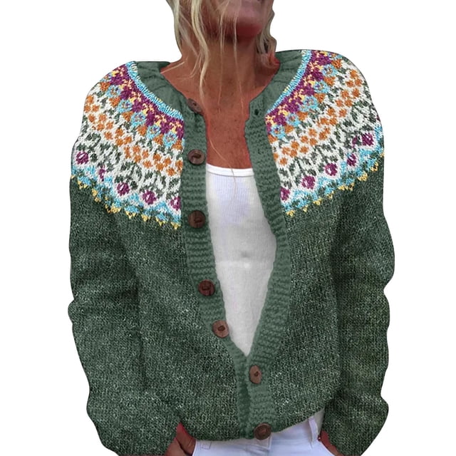 Jindong Cardigan Tricoté Confortable à Imprimé Floral en Peluche pour Femmes