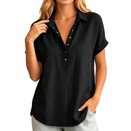 Women Tshirts Solid V Neck Short Sleeve Relaxed Fit Shirt Breathable Comfort Multi Occasion Outfit Women Blouse