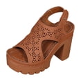 thumbnail image 2 of Viluyesy Womens Chunky Heeled Sandals, Hollow Out Thick Sole Peep Toe Summer Fashion Dressy Pumps Shoes Brown US5.5, 2 of 9
