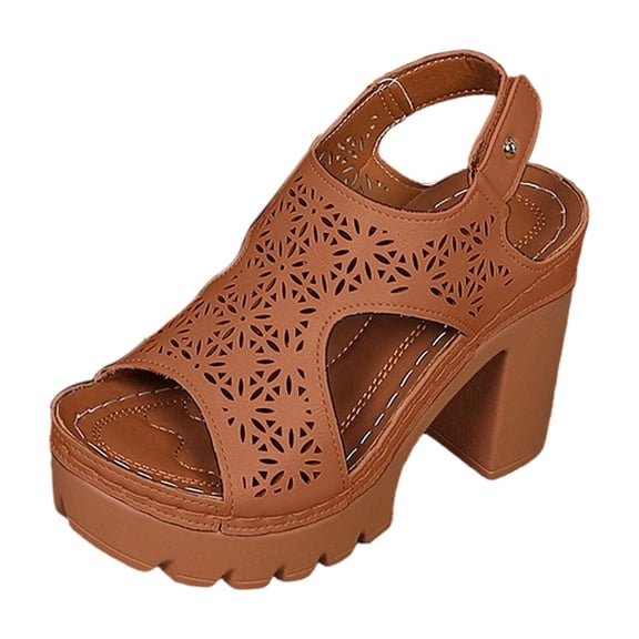 Xfvqtps Chunky Heel Sandals for Women Perforated Upper Hollow out Breathable Block Heel Slingback Adjustable Ankle Strap Casual Comfortable Shoes